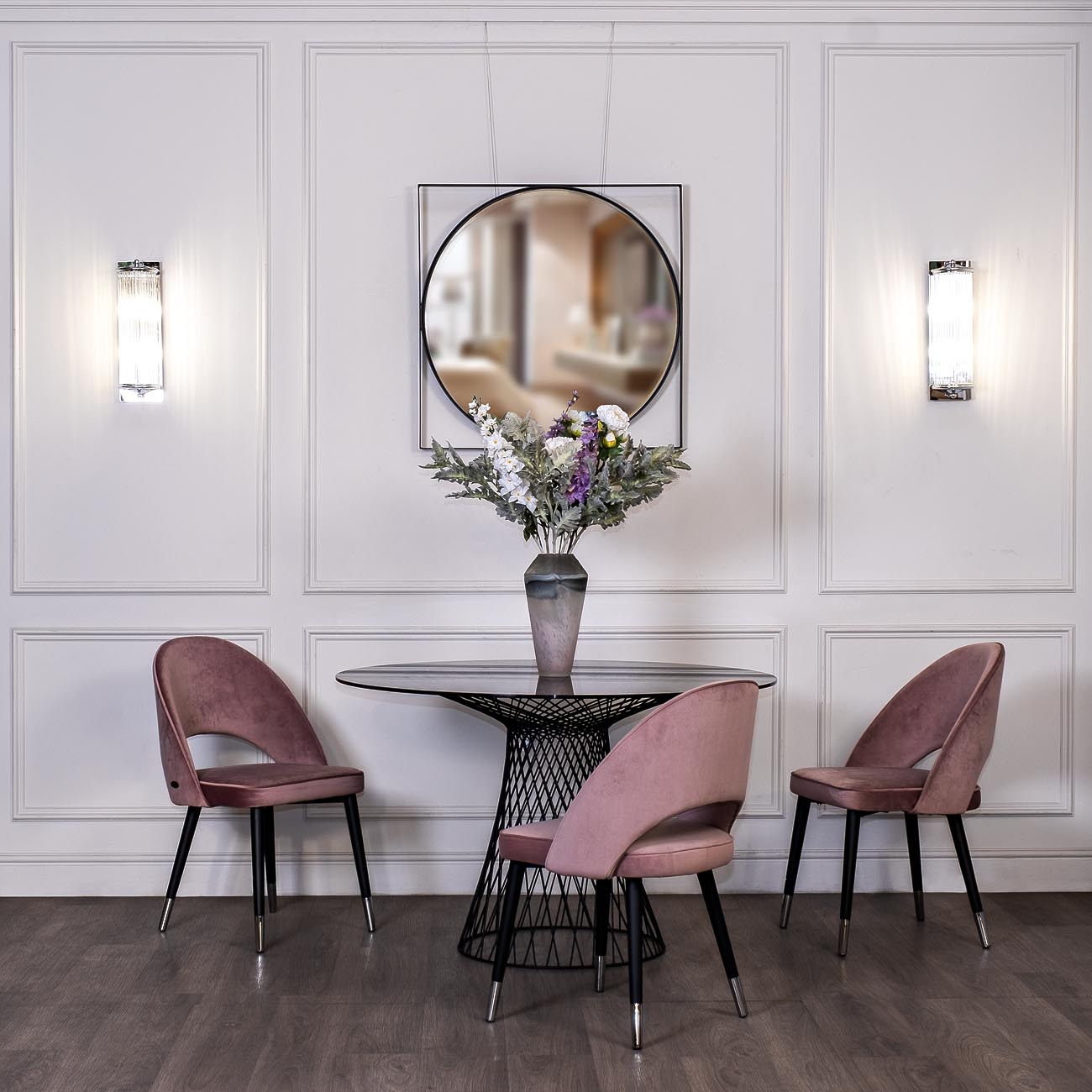 Стул велюровый пепельно-розовый 7