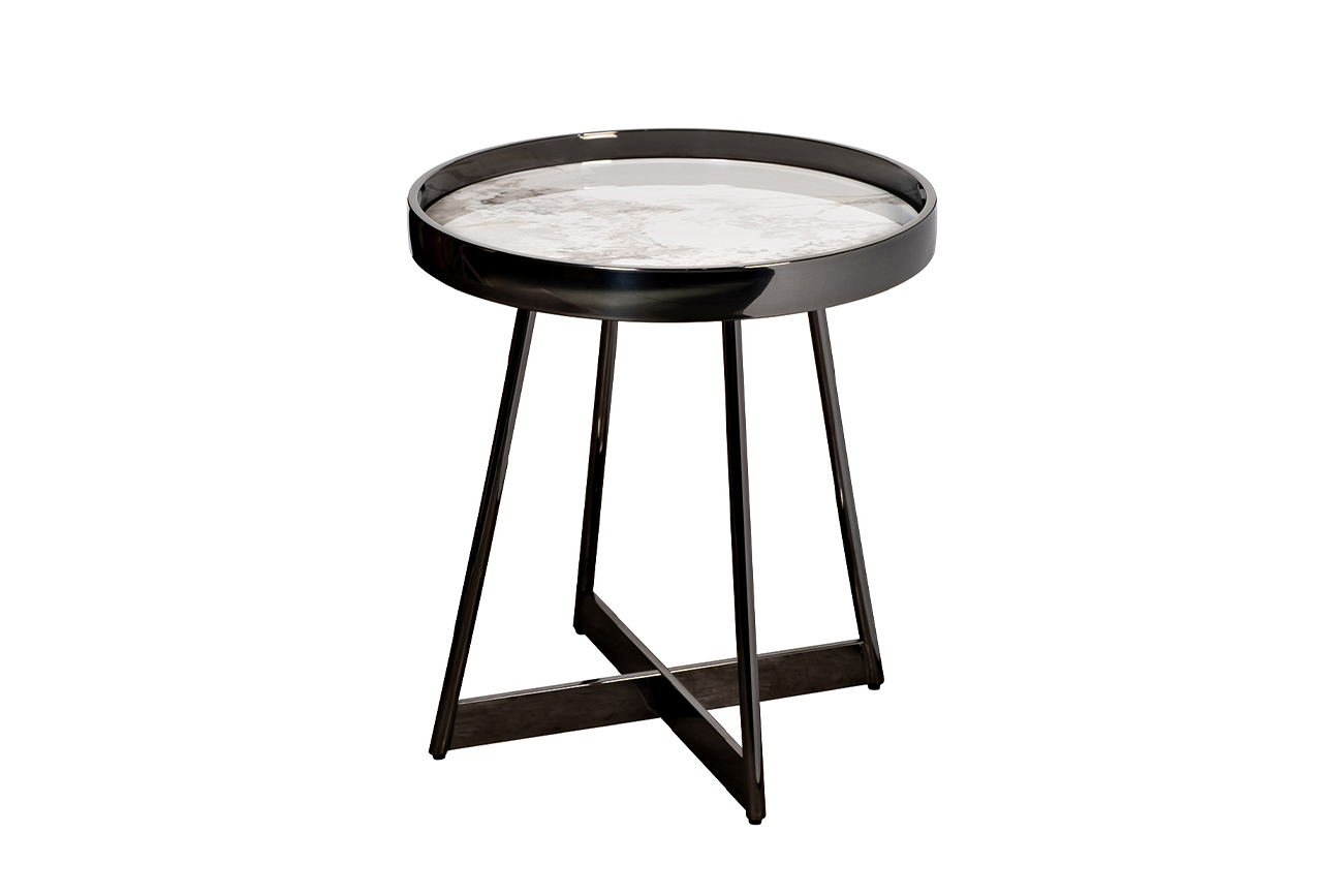 Столик журнальный белый керамогранит/черный хром 1