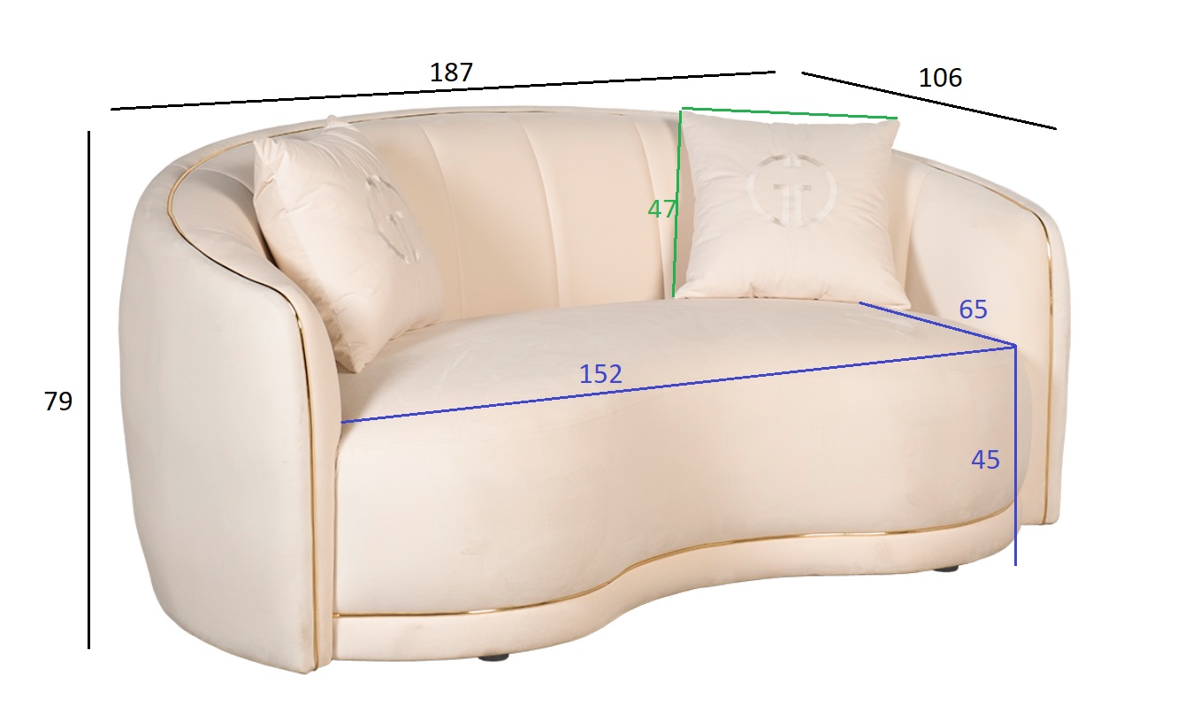 Диван двухместный велюровый бежевый с кантом 6