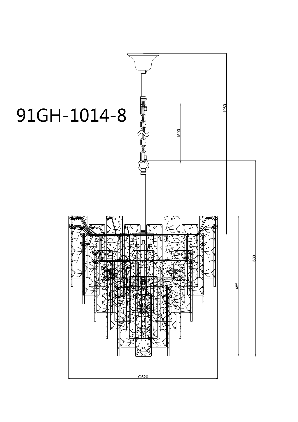 Люстра потолочная Лёд (Ice) рифленое стекло/латунь 4