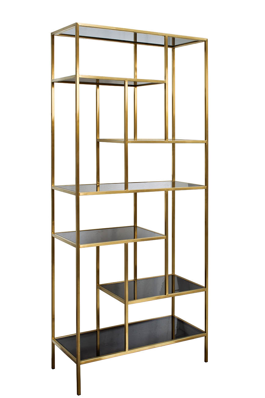 Стеллаж с черным стеклом (золотой) 2