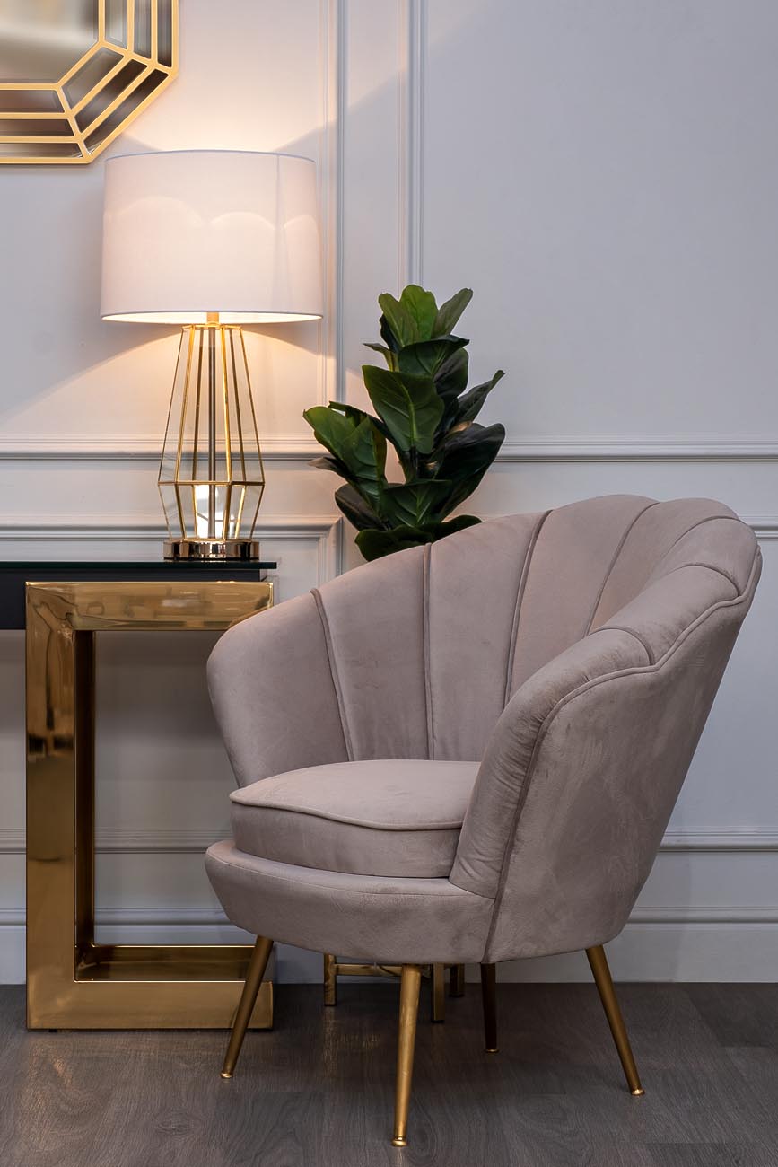 Лампа настольная прозрачное стекло/золото (белый абажур) 5