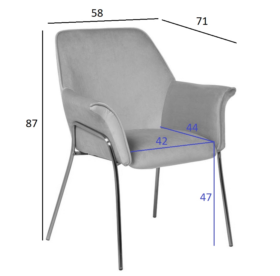 Кресло велюровое светло-серое на металлических ножках 6
