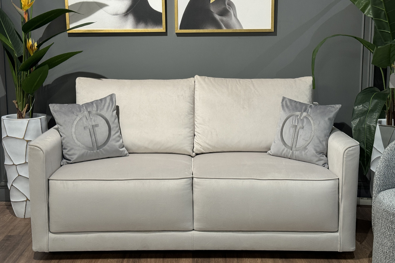 Диван Портофино(Portofino) двухместный раскладной светло-серый с кантом 9