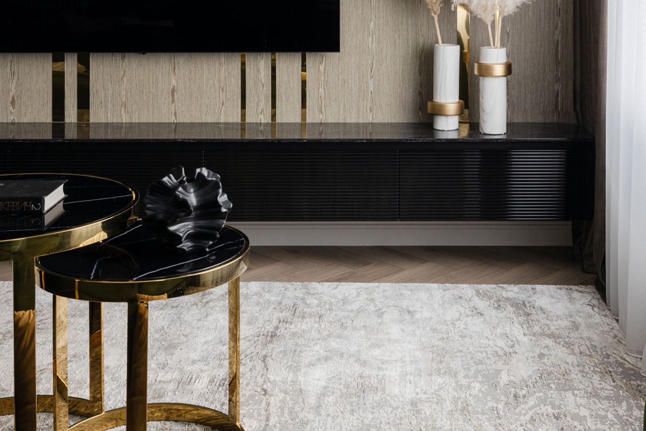 Набор из 2х журнальных столиков (стекло черный мрамор/золото) 5