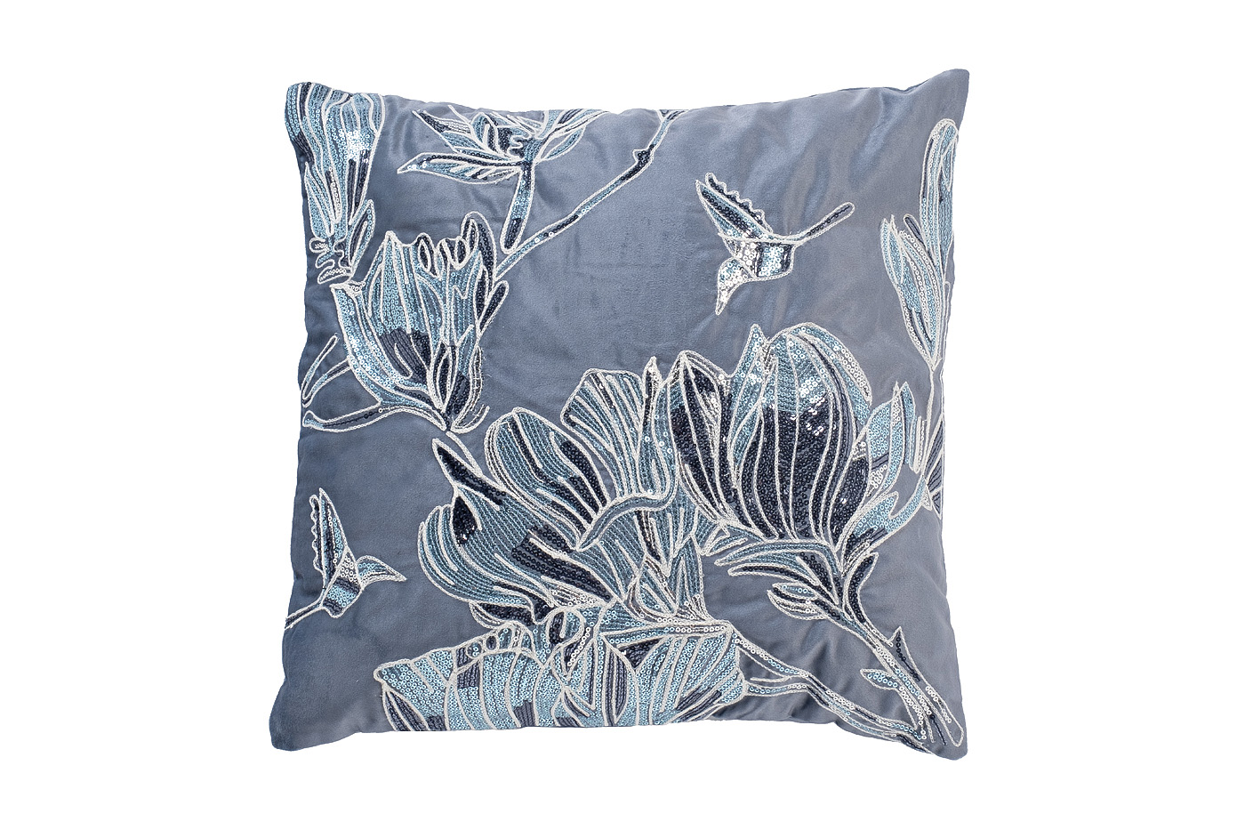 Подушка декоративная с пайетками «Арт Магнолия» синяя 1