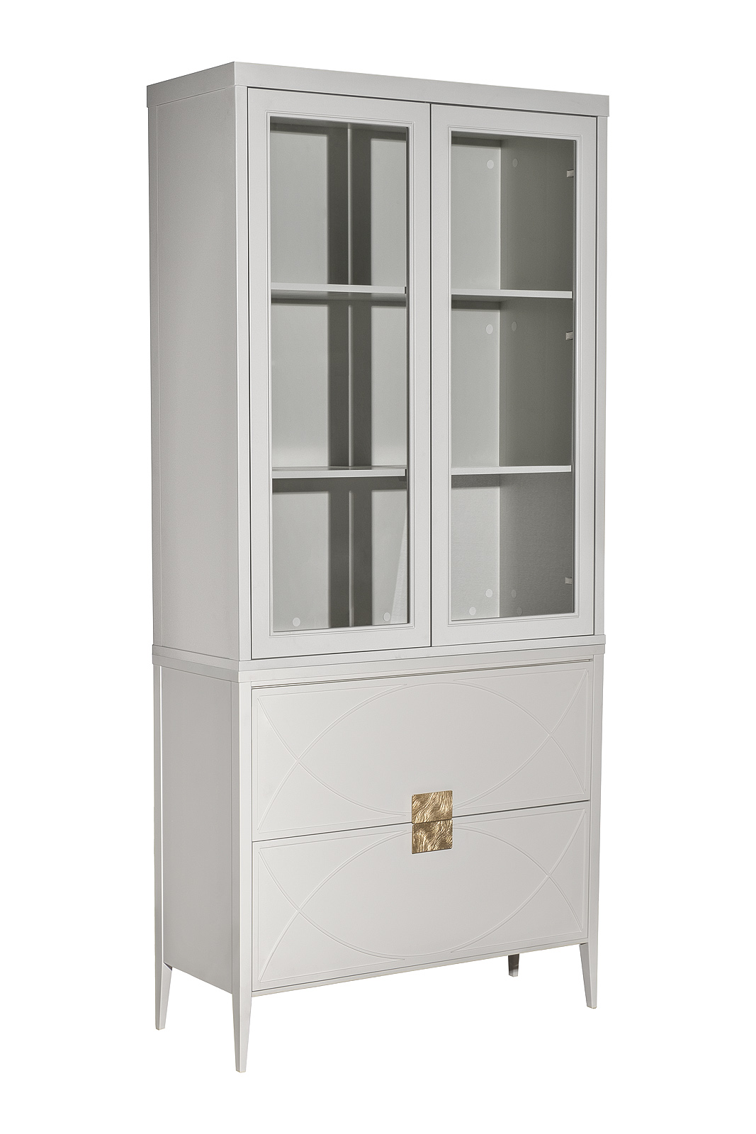 Шкаф-витрина с 2-мя стеклянными фасадами с комодом бежевый 2