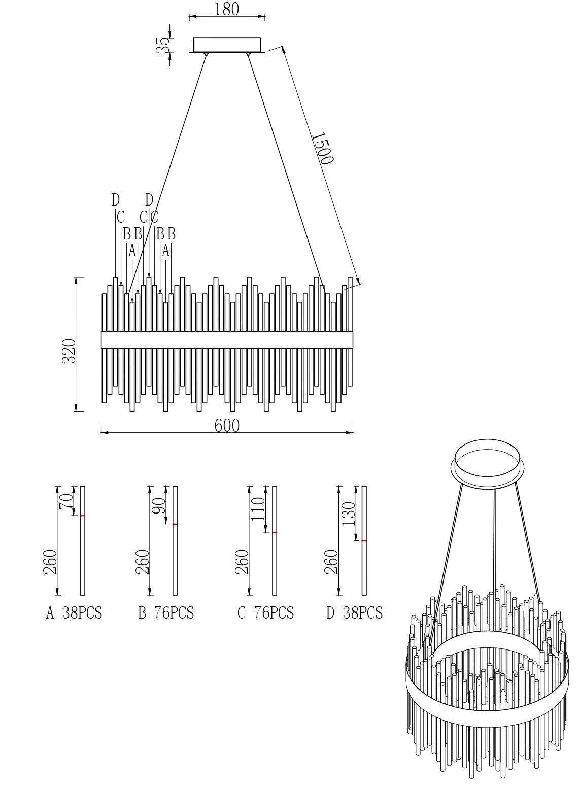 Люстра стеклянная (хром) 3