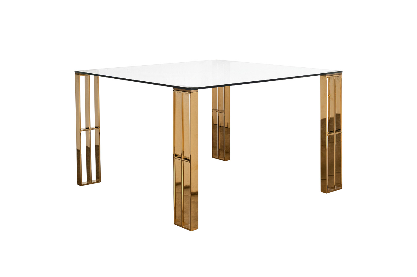 Стол обеденный квадратный прозрачное стекло/золото 2
