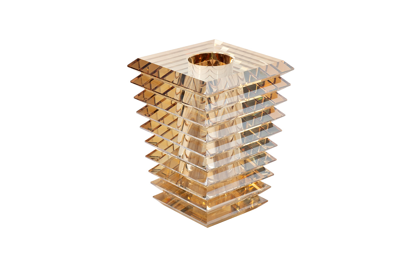 Ваза-подсвечник хрустальная янтарная 2