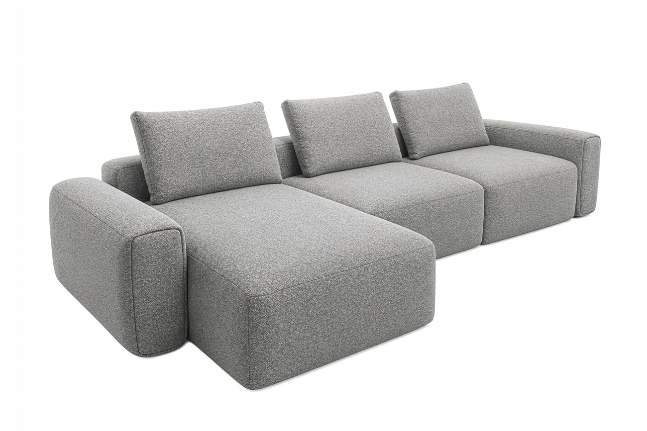 Диван Турин (Turin) трехместный с канапе раскладной черно-серый 2