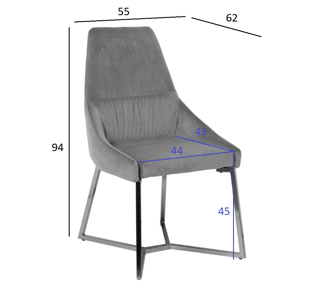 Стул на металлическом каркасе серый велюровый 6