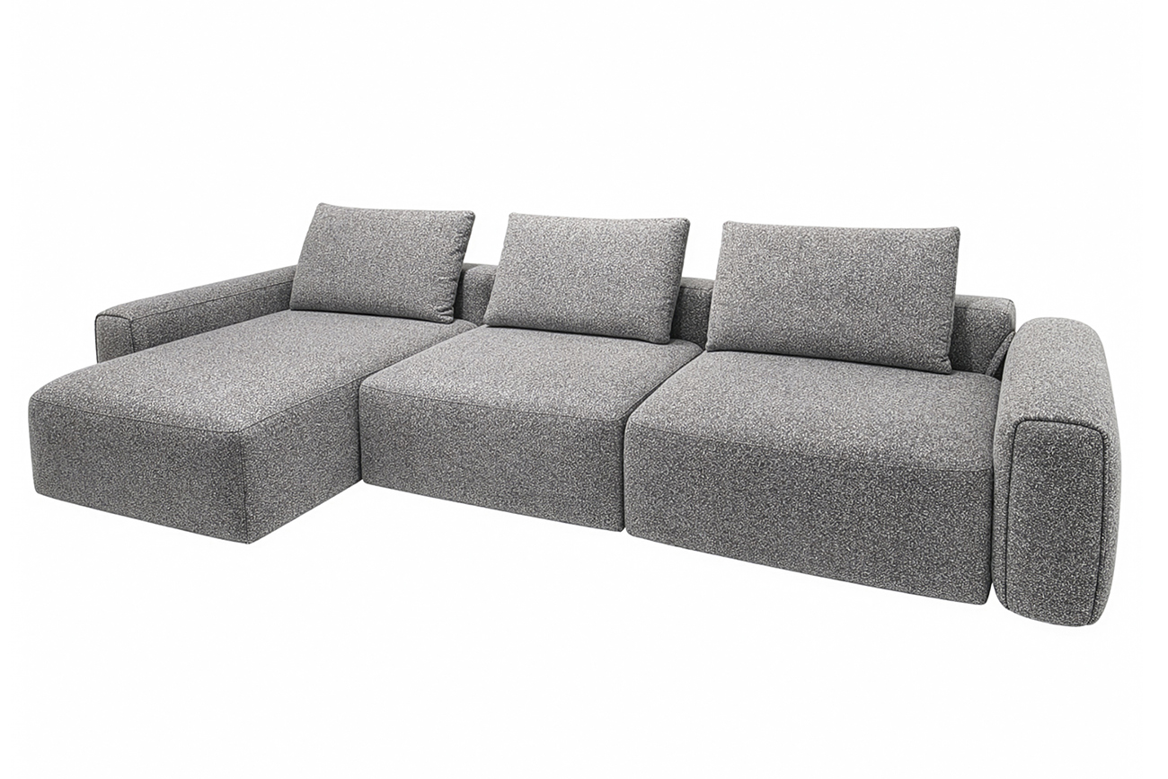 Диван Турин (Turin) трехместный с канапе раскладной черно-серый 3