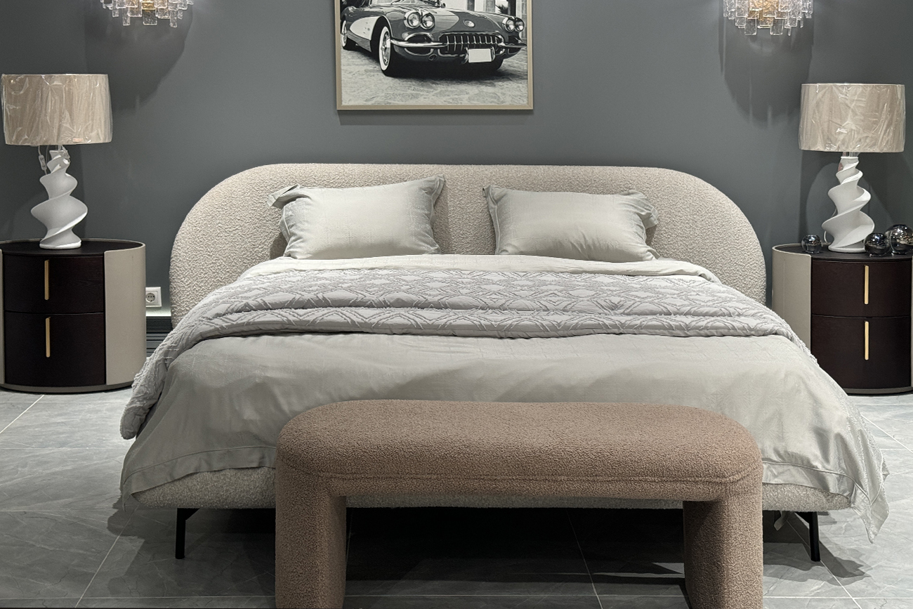 Кровать Сицилия(Sicilia) двуспальная букле бежевая 7