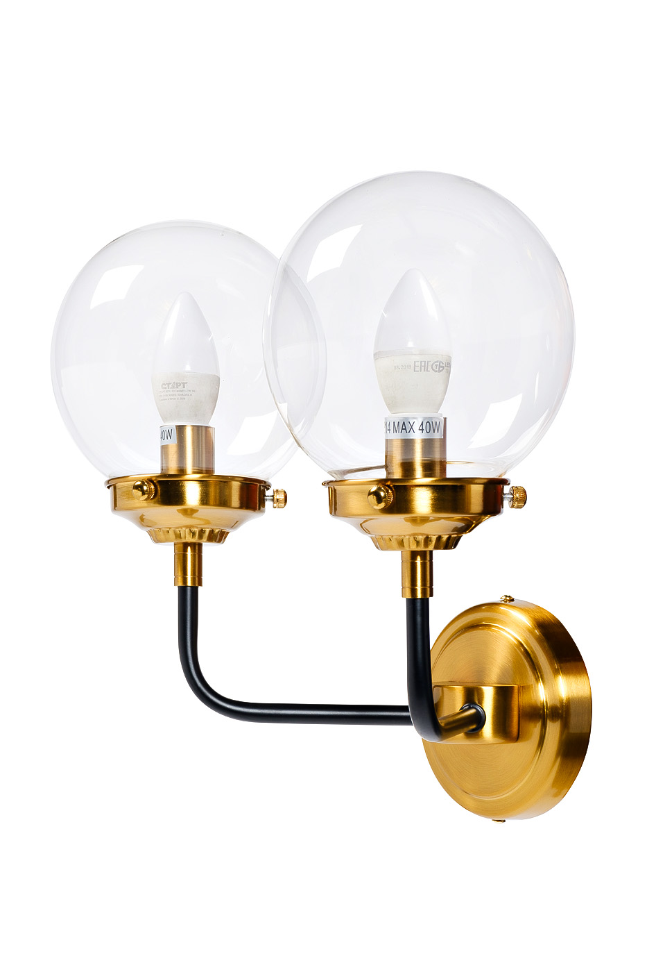 Бра латунь с 2мя стеклянными плафонами 2