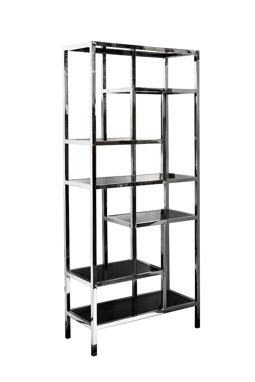 Стеллаж с черным стеклом (хром) 2