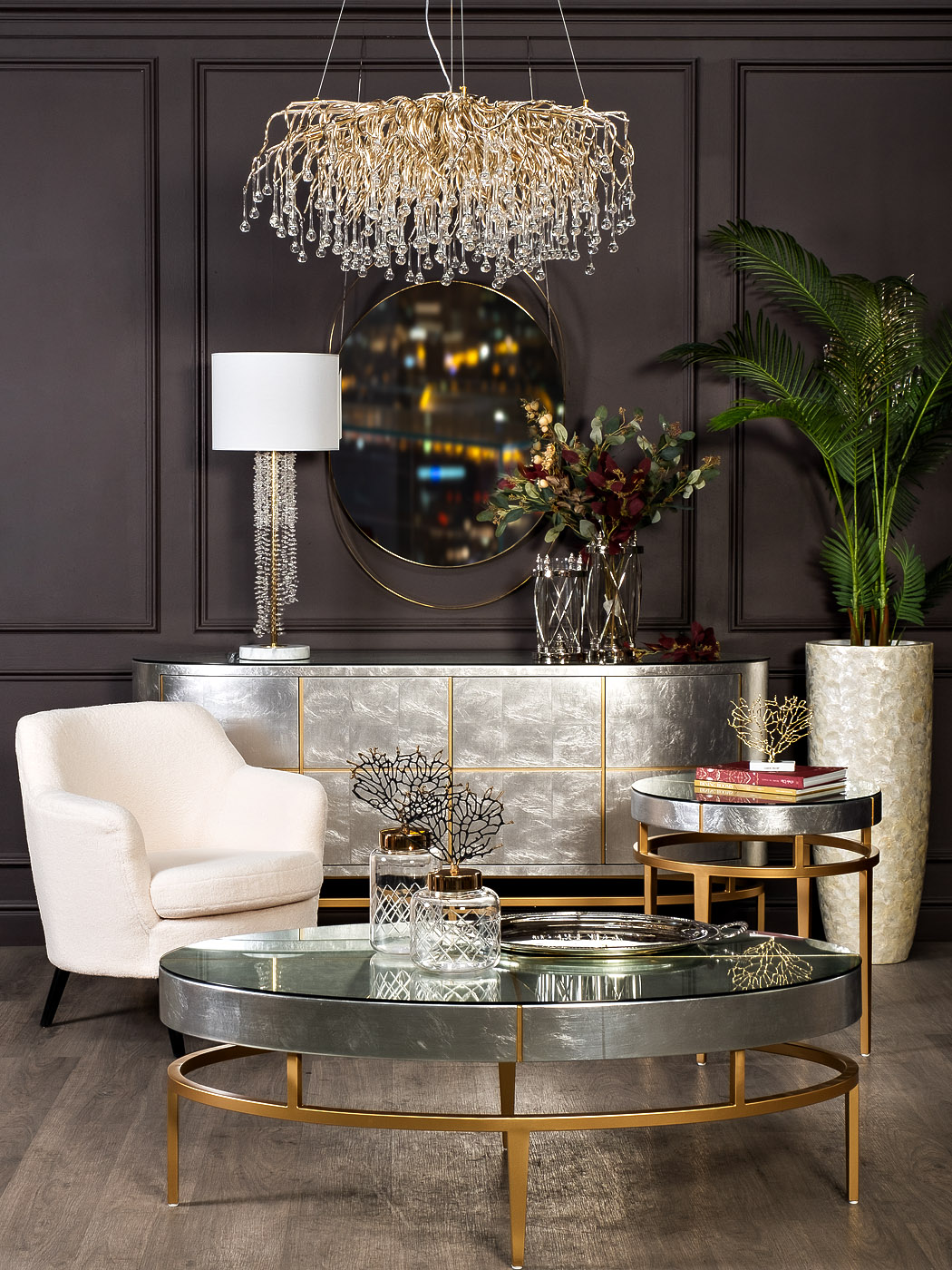 Лампа настольная Медуза (Medusa) с кристаллами (белый плафон) 4