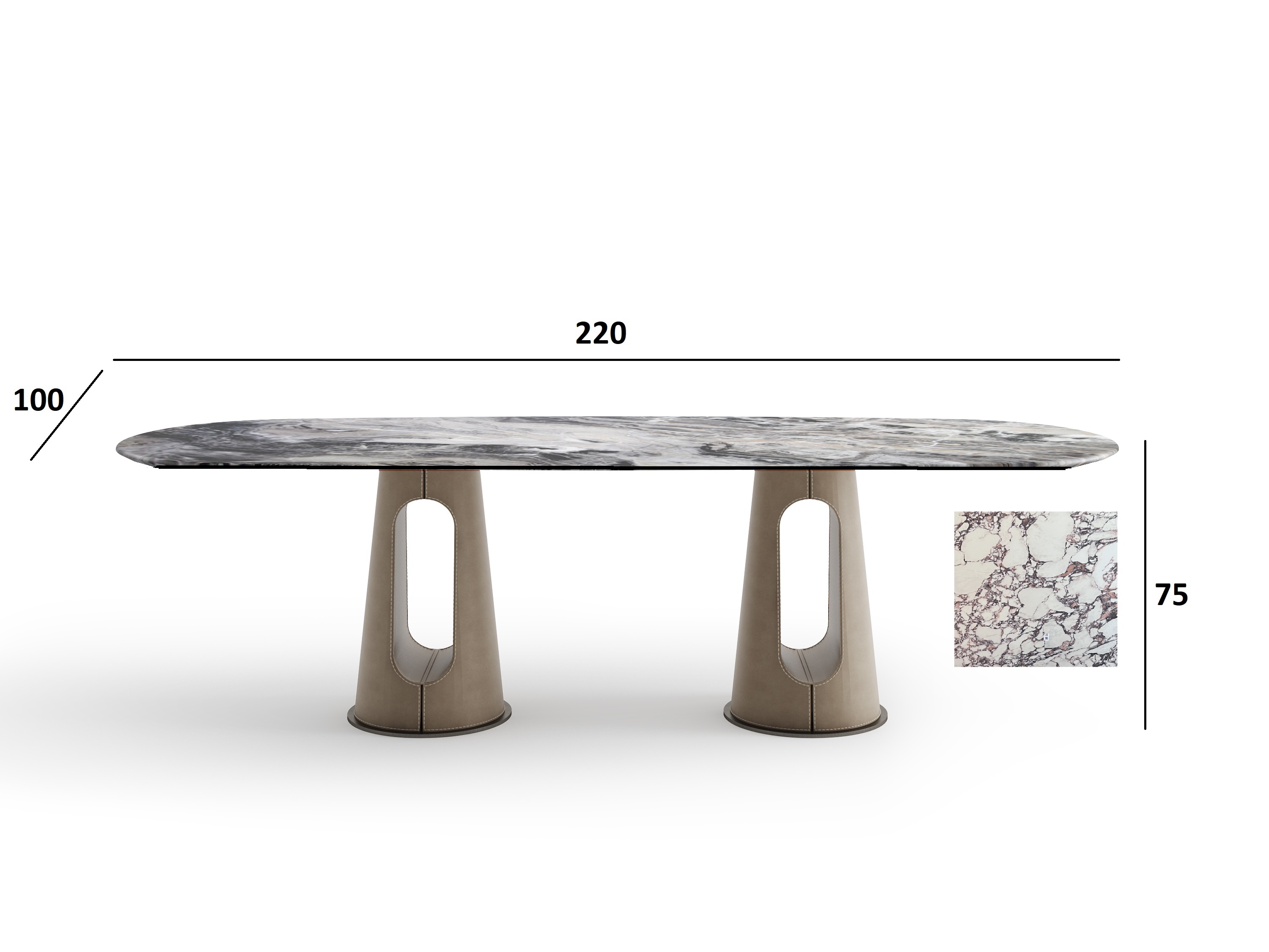 Стол обеденный керамика/экокожа бежевая 1