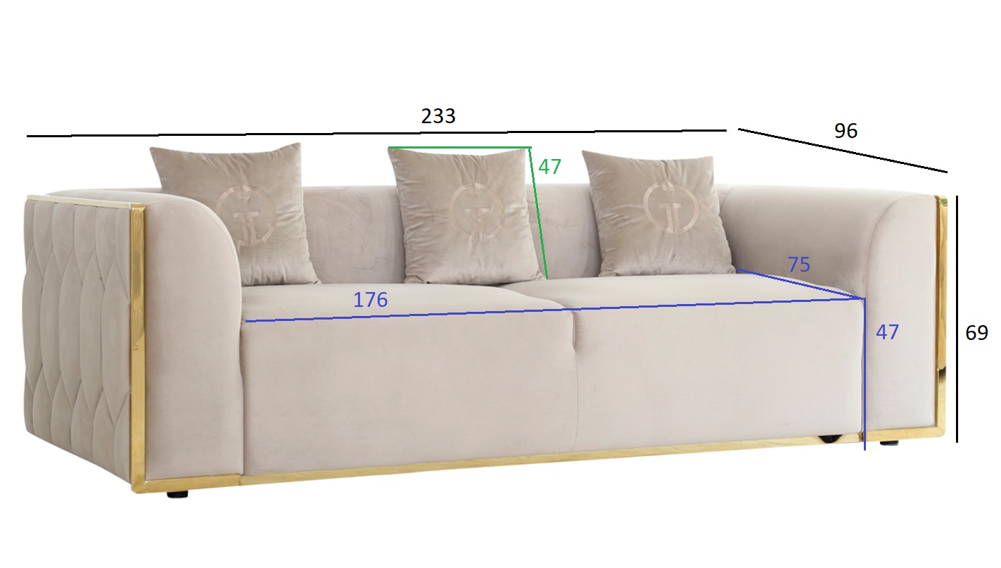 Диван Берн (Bern) трехместный велюровый бежевый 4