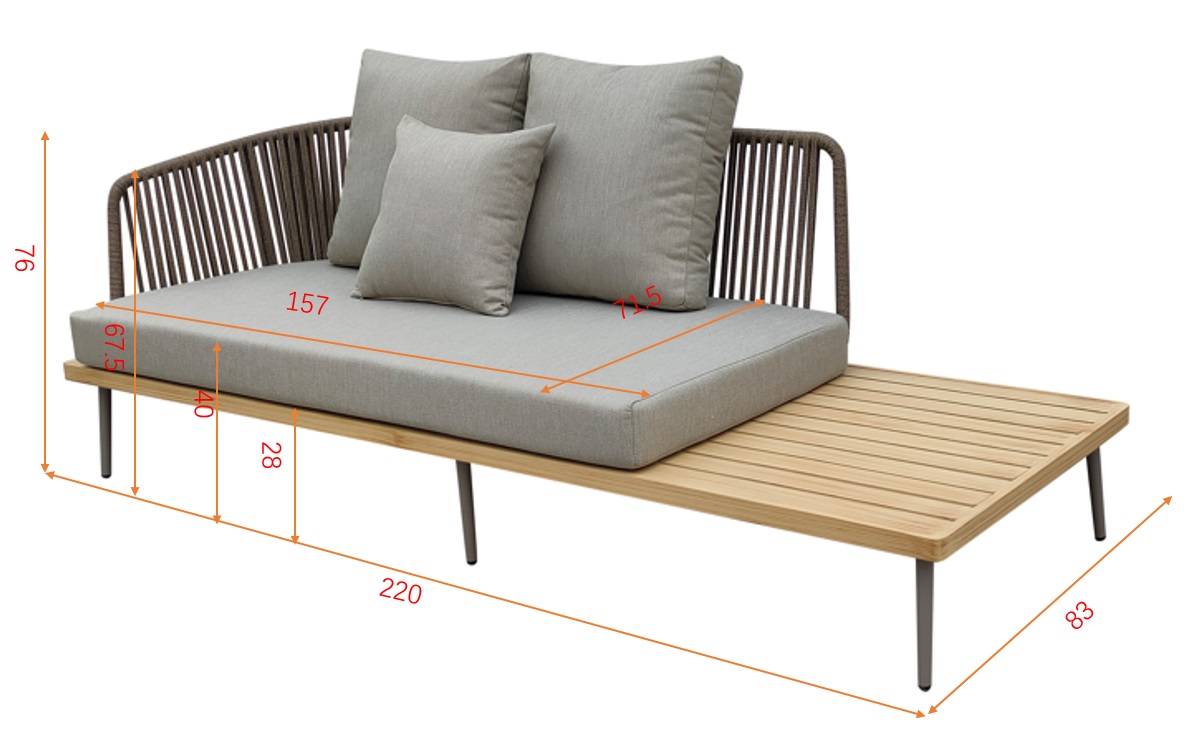 Диван БЭЙЛИ (BAYLEY) трехместный левосторонний уличный серый 5
