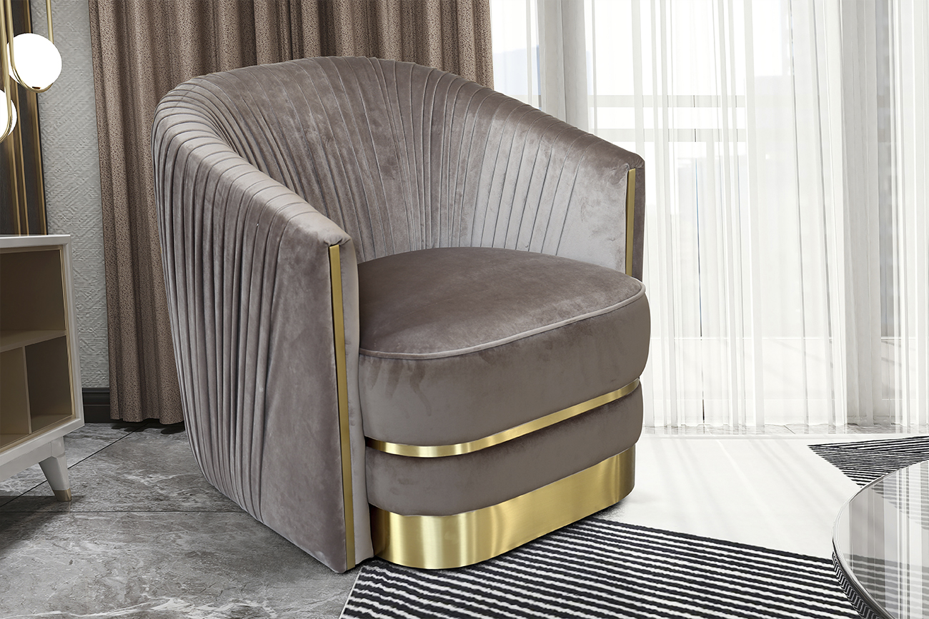 Кресло велюровое серо-коричневое 5