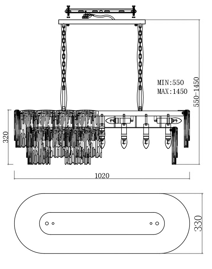 Люстра подвесная прямоугольная из рифленого стекла 3