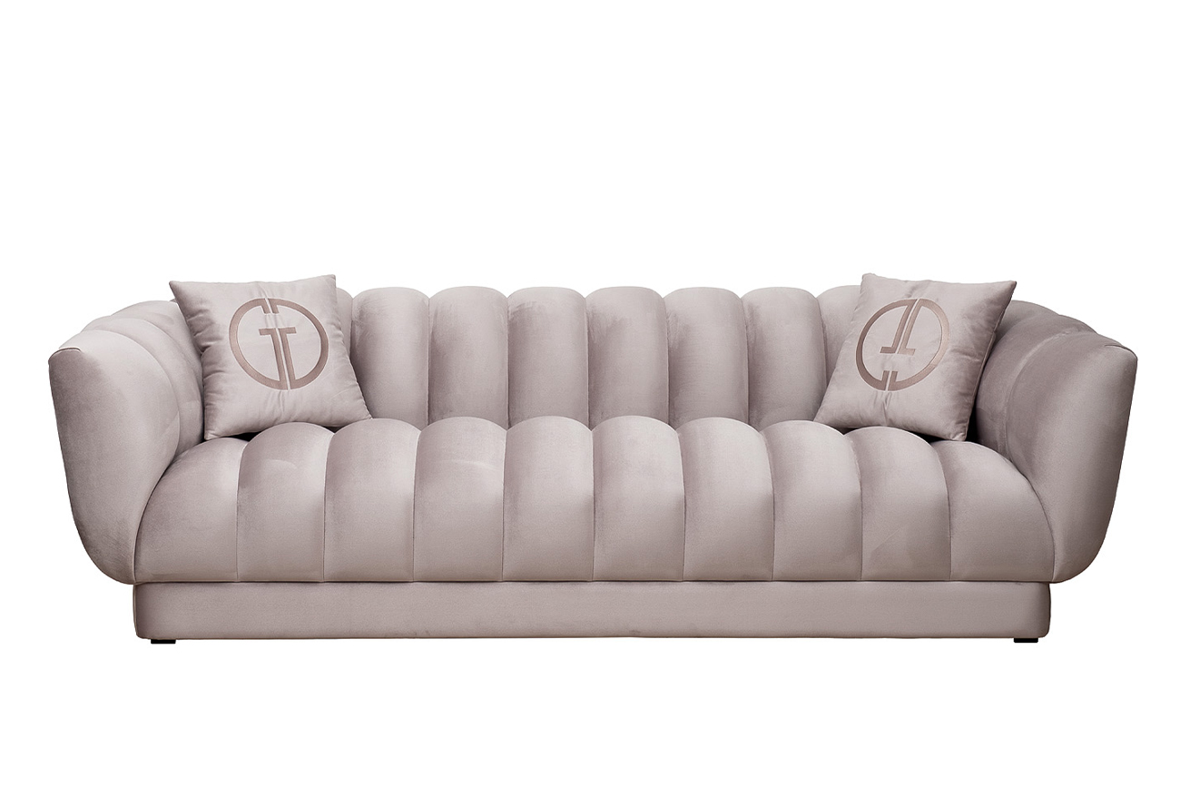 Диван Фабио)Fabio трехместный велюровый бежевый 1