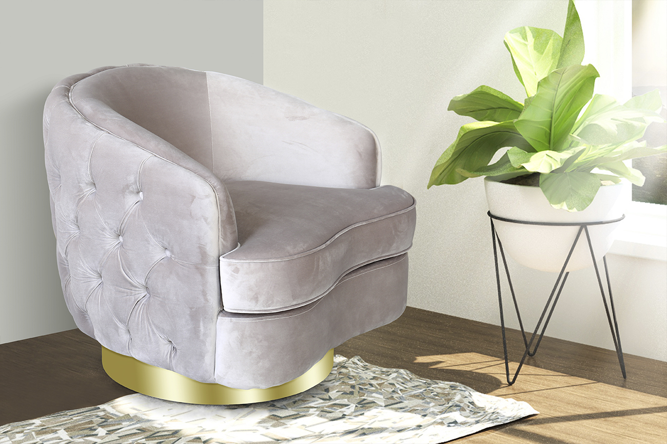 Кресло вращающееся светло-серое велюровое 7