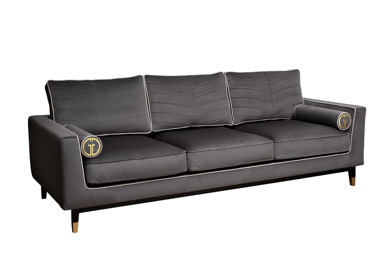 Диван Мадрид Память(Madrid Memory) трехместный велюровый серый с кантом 2