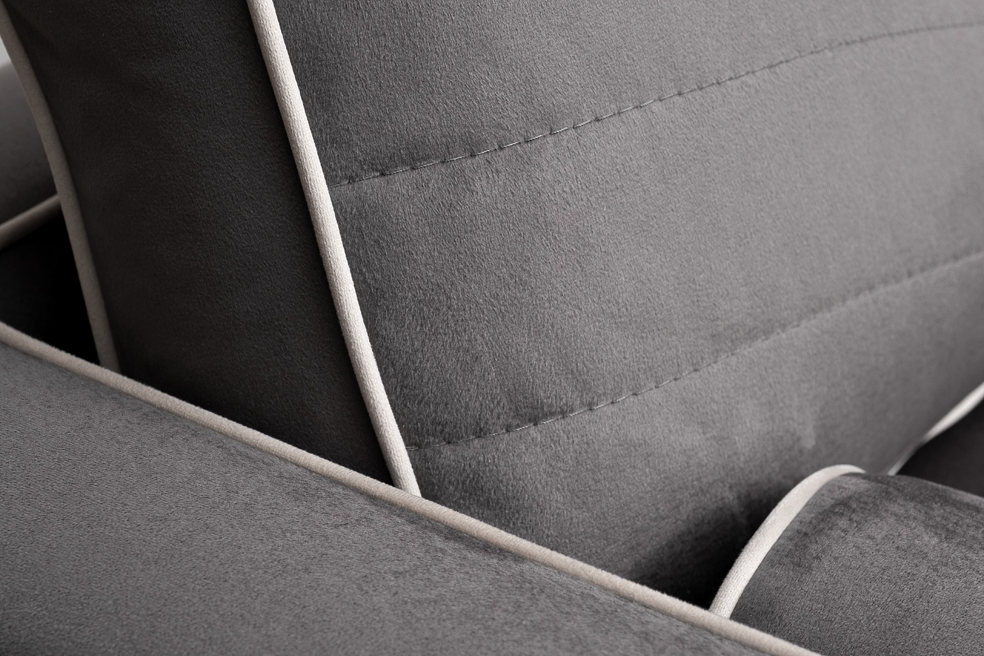 Диван Мадрид Память(Madrid Memory) трехместный велюровый серый с кантом 4