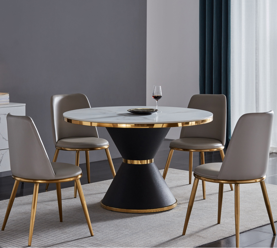 Стол обеденный круглый искусственный мрамор/черный металл 6