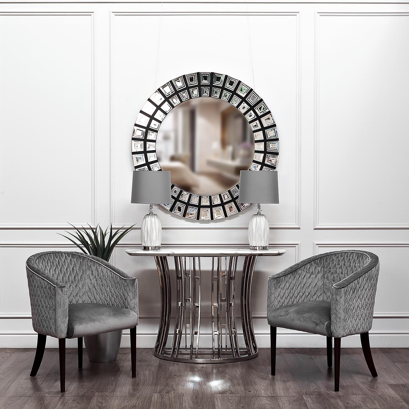 Консоль светло-серая/хром 8