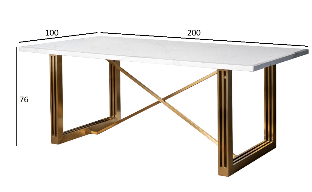 Стол обеденный прямоугольный белый/золото 6