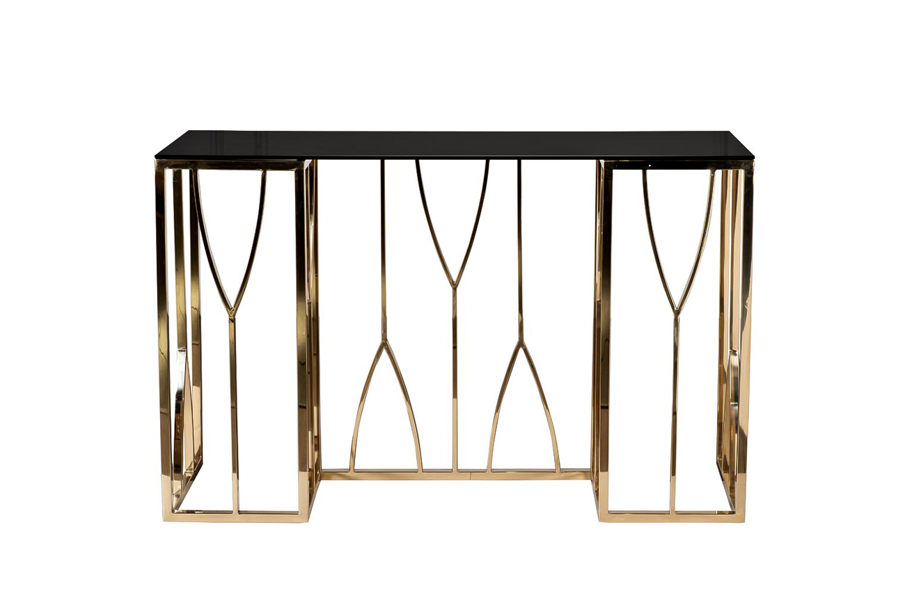 Консоль черное стекло/золото 1