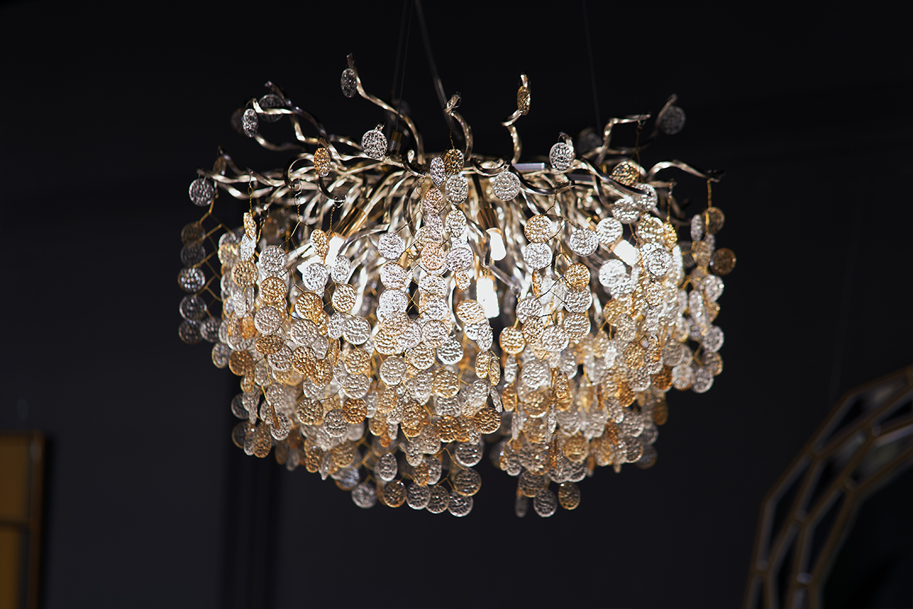 Люстра подвесная «Монетки» стекло/металл шампань 4