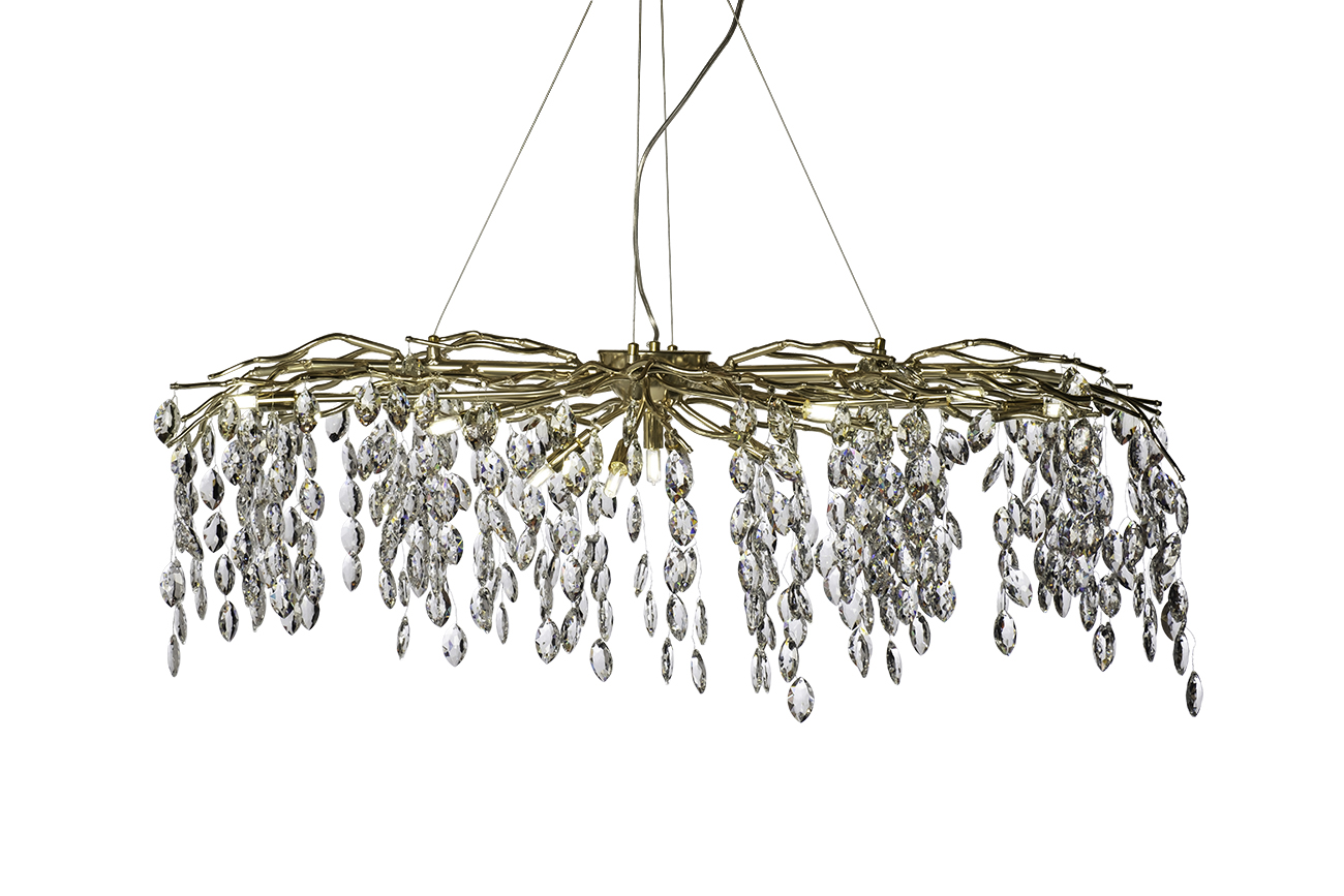 Люстра со стеклянными подвесами золото 1