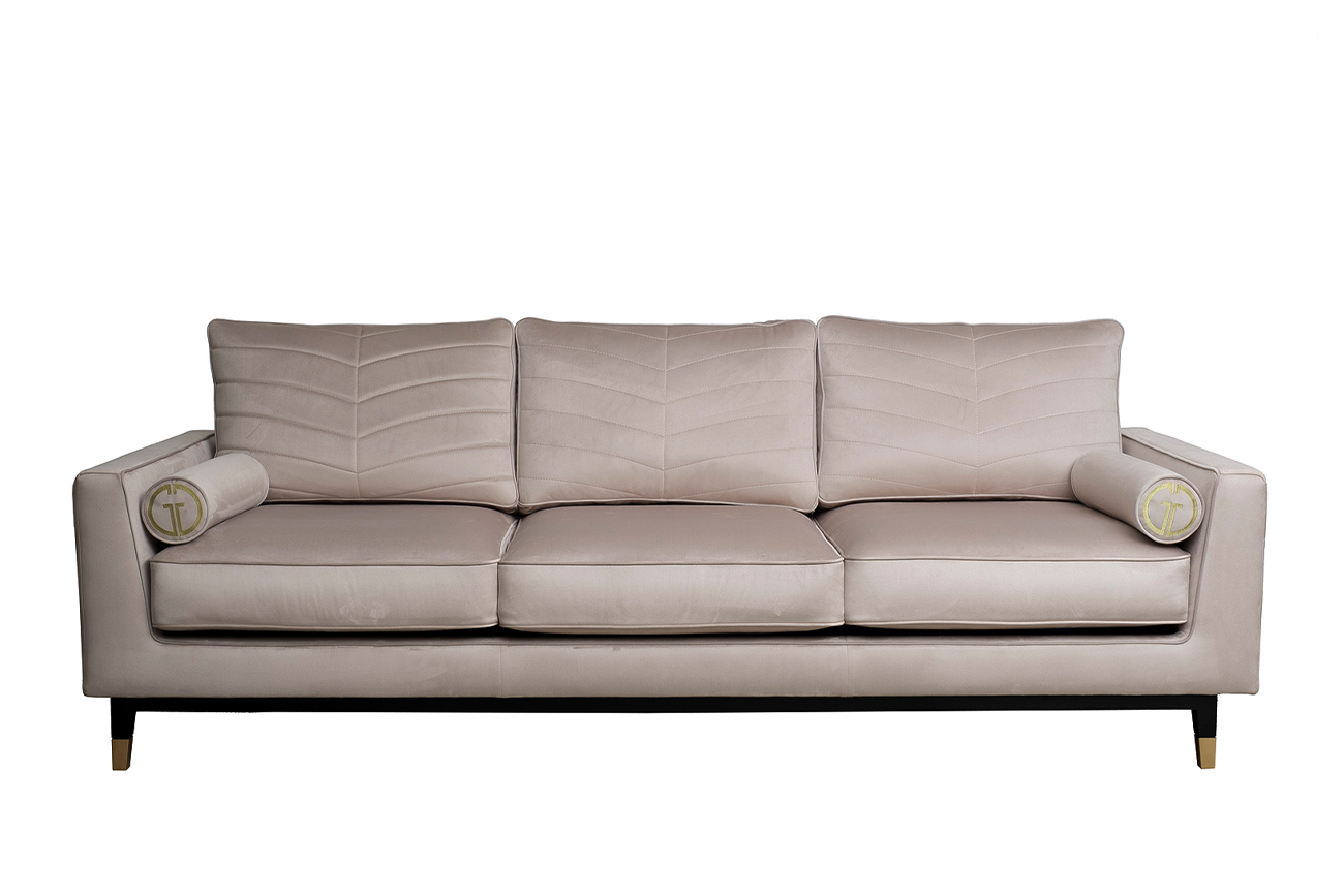 Диван Madrid Memory трехместный шенилл бежевый с кантом 1