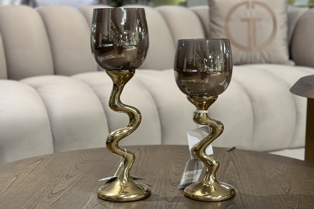 Подсвечник декоративный Флоу (Flow) стекло/метал золотой 2