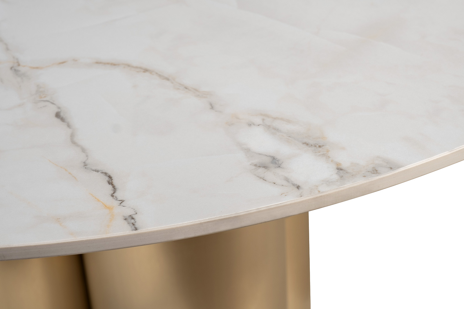 Стол обеденный круглый керамогранит белый/матовое золото 2