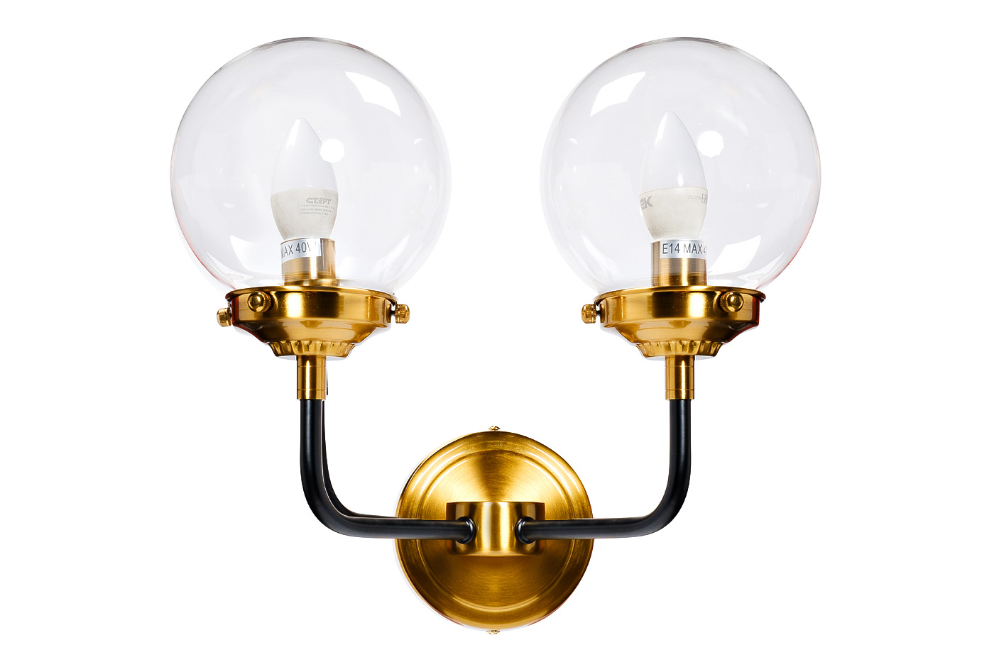 Бра латунь с 2мя стеклянными плафонами 1