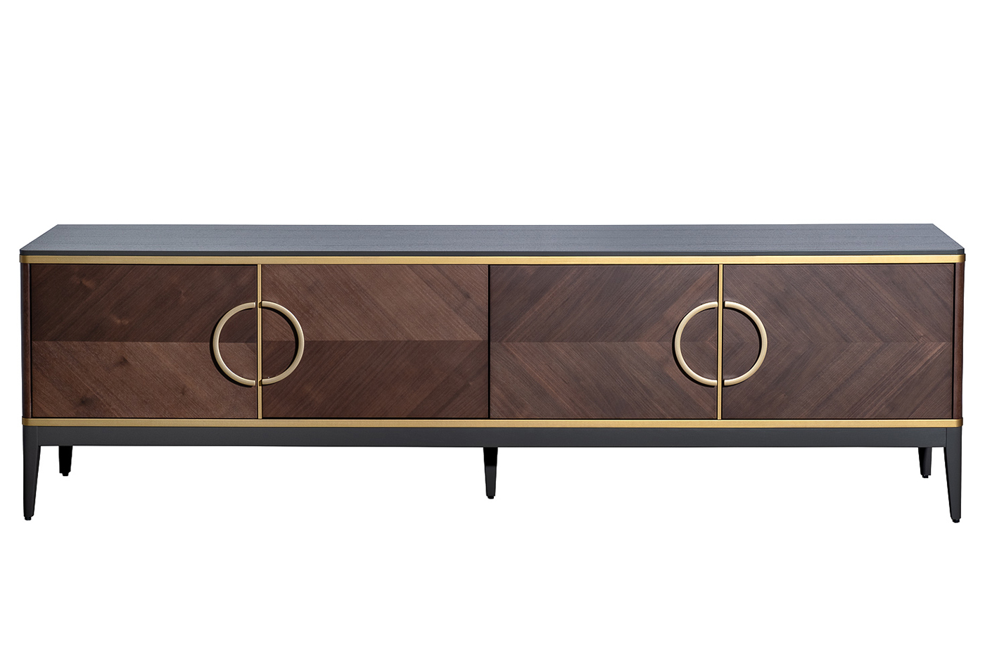 Тумба под телевизор с дверцами темный шпон 1