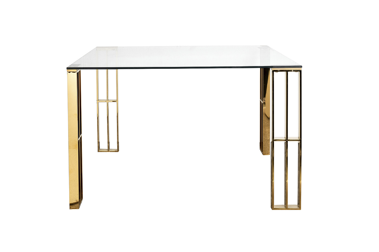 Стол обеденный квадратный прозрачное стекло/золото 1