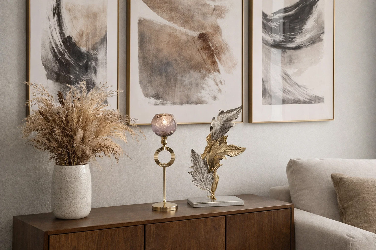 Статуэтка «Листья» металлическая золото/хром 3