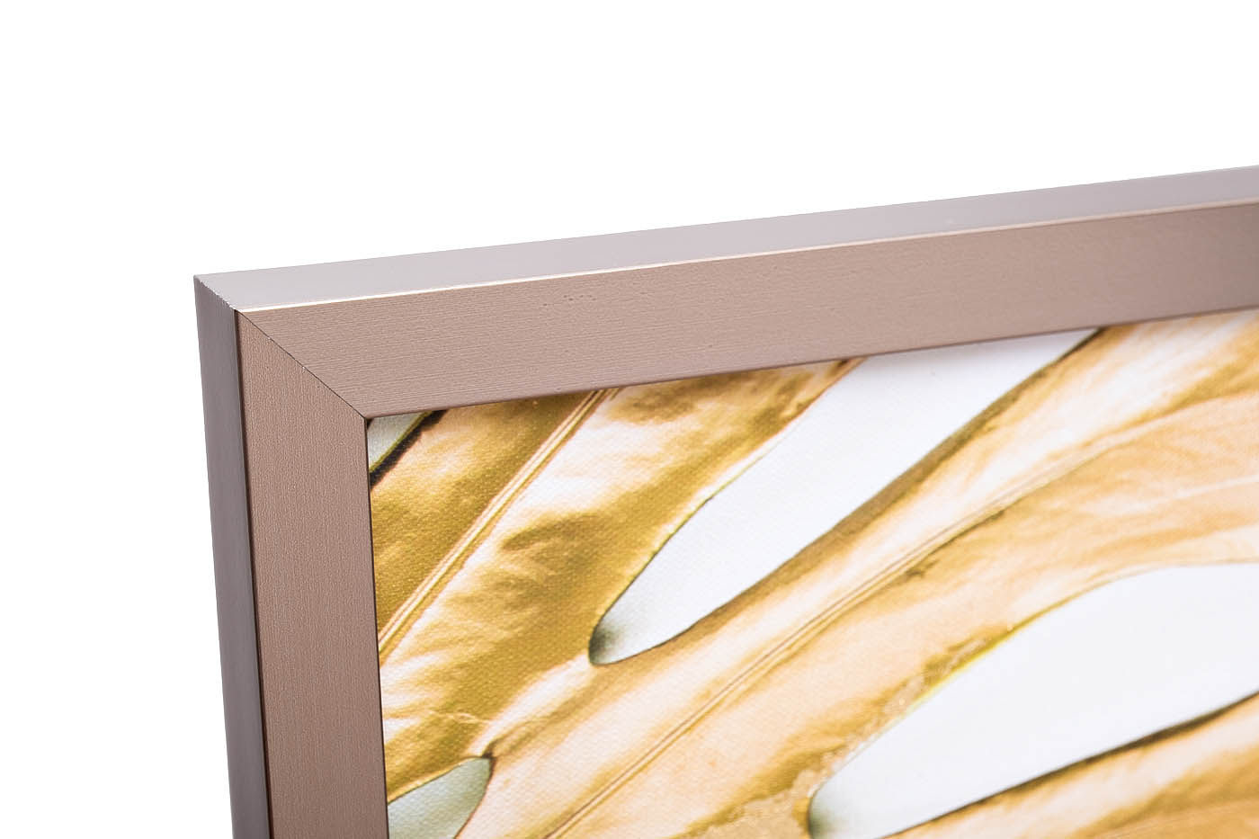 Холст «Золотые листья монстеры-1» в багете латунь 2