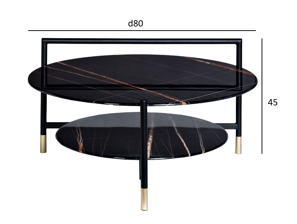 Стол журнальный круглый с полкой черный 7