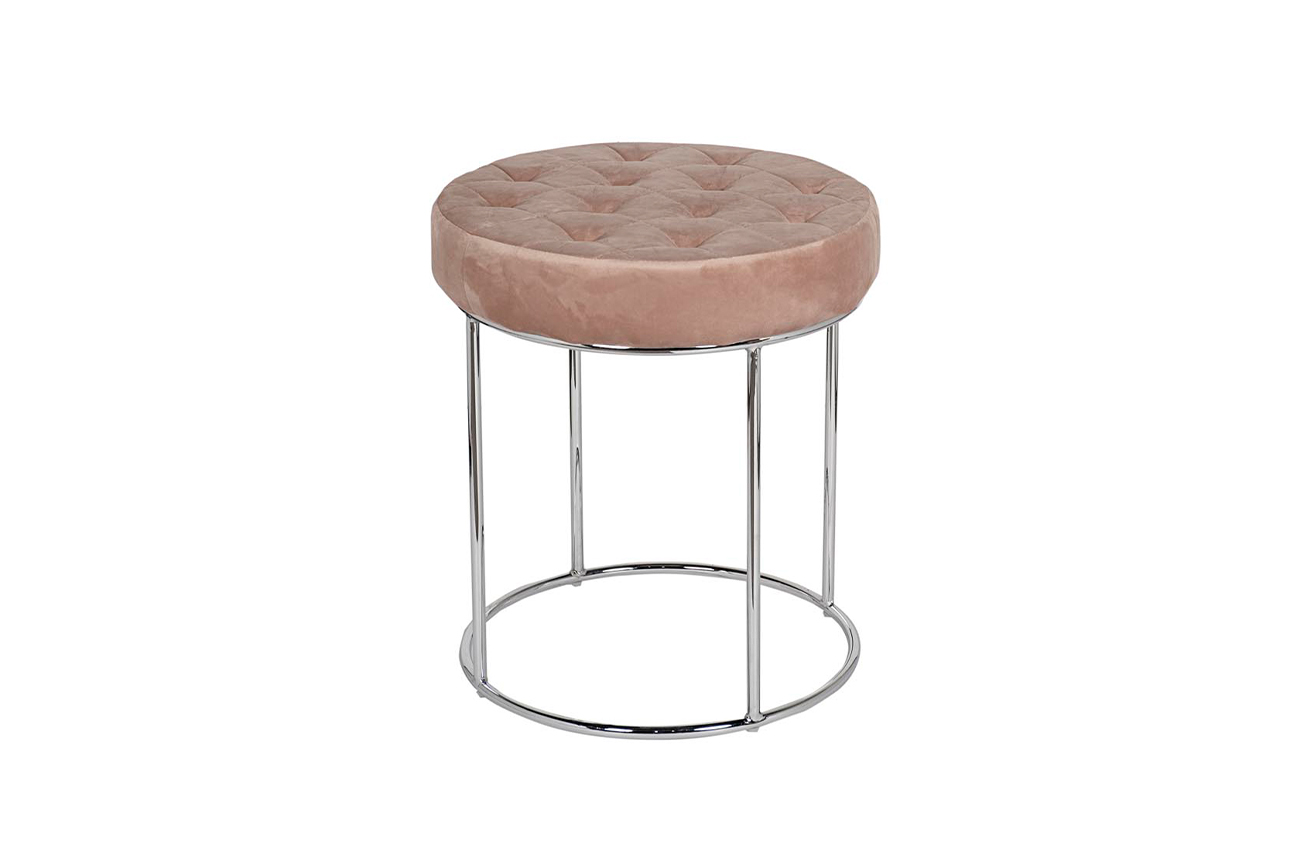 Пуф велюровый круглый розовый/хром 1