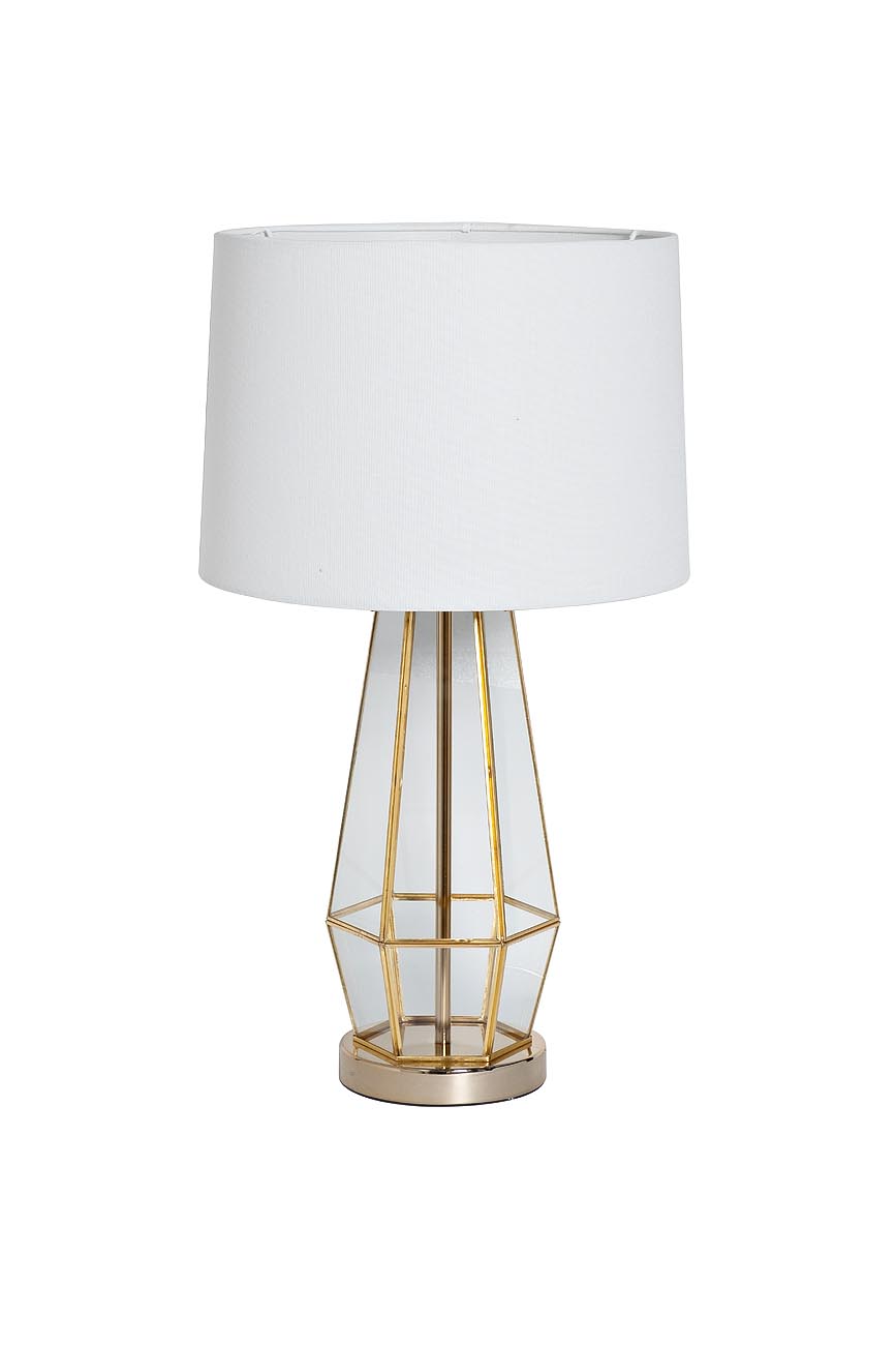 Лампа настольная прозрачное стекло/золото (белый абажур) 1