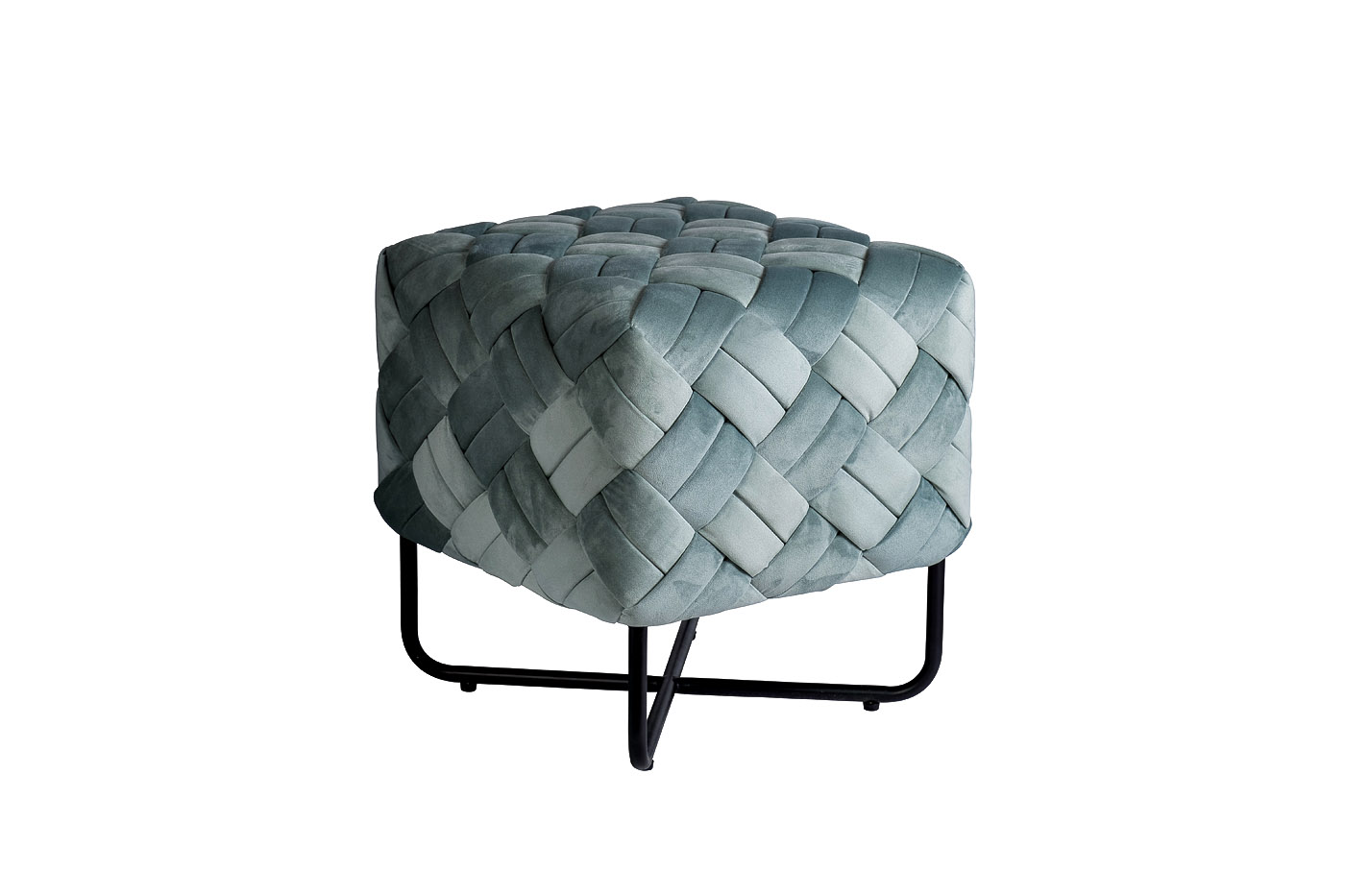Пуф из плетеного велюра мятный 2