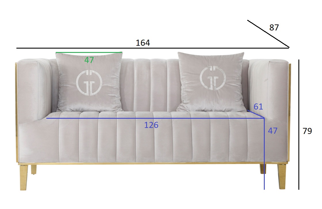 Диван Basel двухместный велюровый серый 4