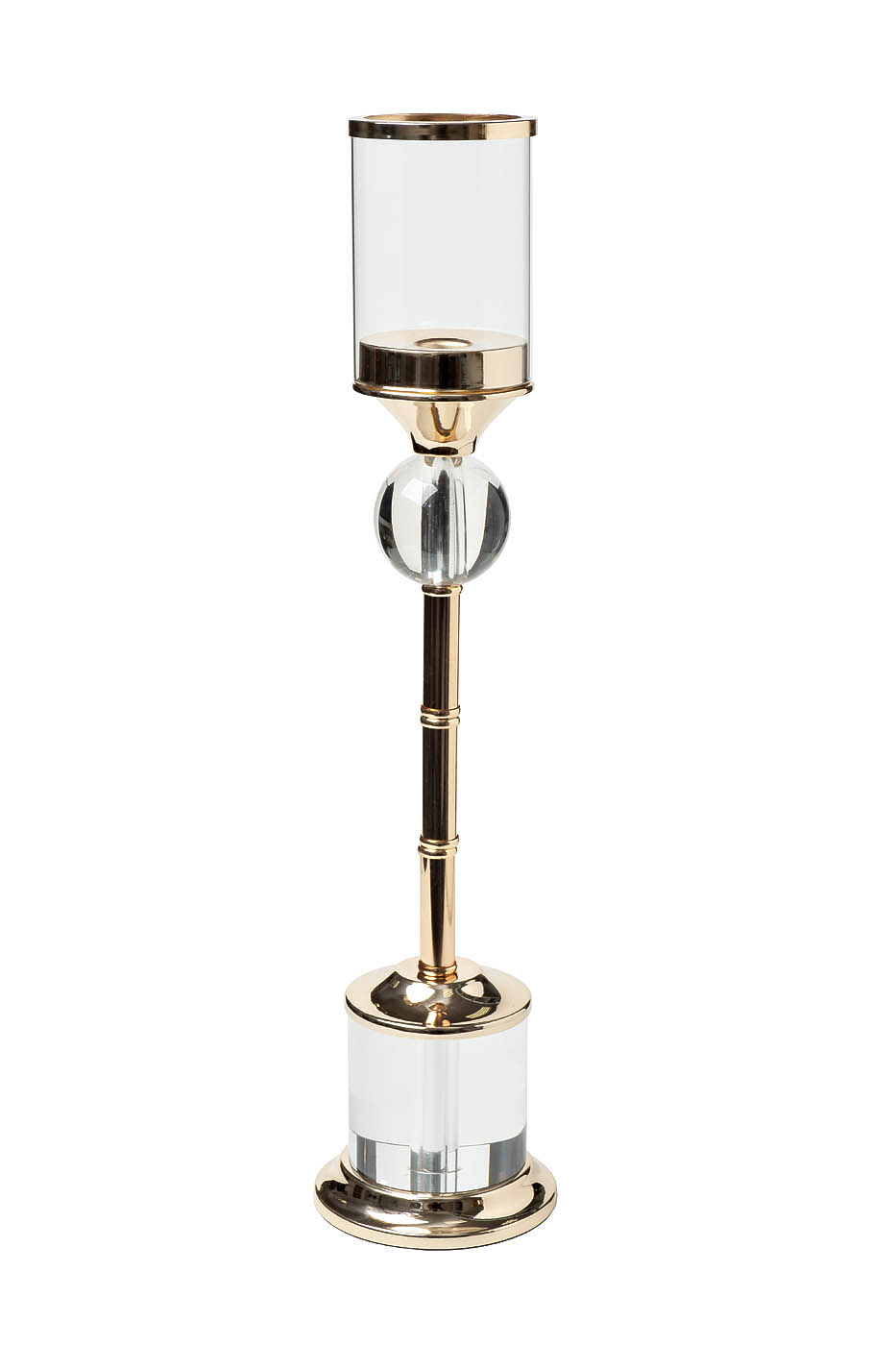 Подсвечник стеклянный на металлической ножке золотой 1